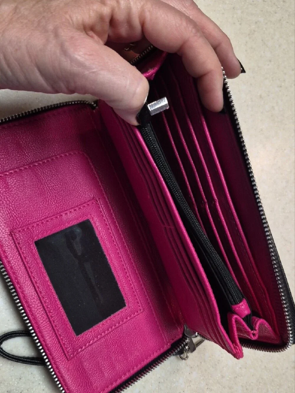 Betsey Johnson Black Wristlet Wallet with Pink Heart Coffee Cups